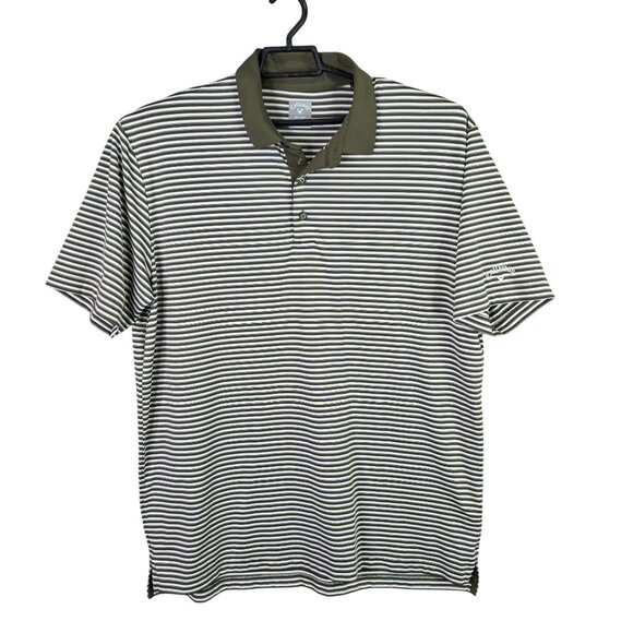 Mens Callaway Opti Dri Green White Striped Polo Shirt Short Sleeve Polyester XL - Picture 1 of 8